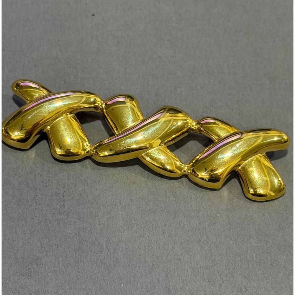 Triple X Link Brooch  Gold Tone Vintage Statement Pin Hatch Pattern on Underside